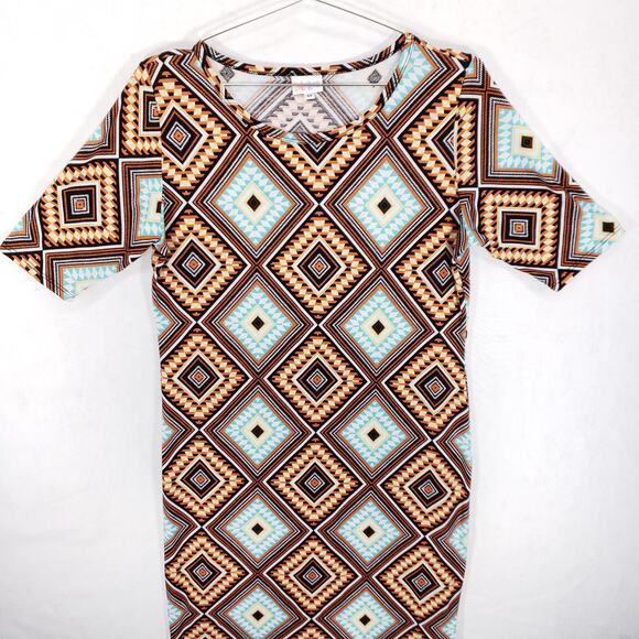 LuLaRoe Shirt Dress Women Medium Multicolor Geometric Southwestern Pullover Midi - Picture 2 of 6